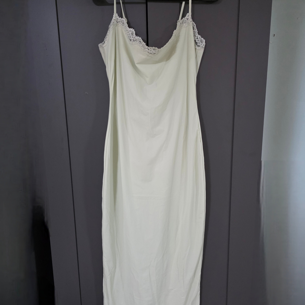 Elegant White Lace Trim Slip Dress
